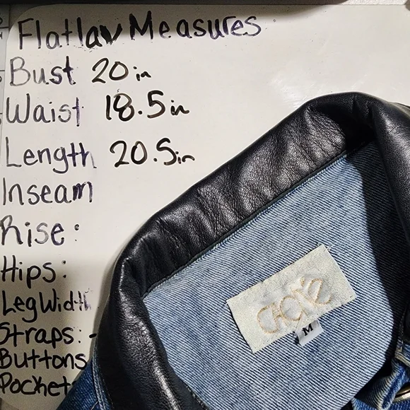 Cache Vintage Denim & Black Leather Trim Vest Moto Biker Cropped Jean Jacket Sz - Picture 9 of 12